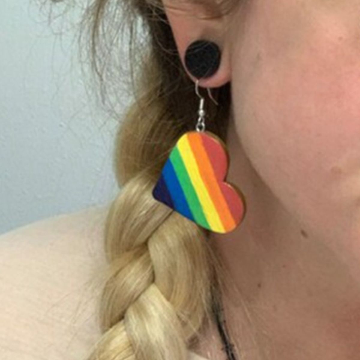 Leather Colorful Striped Heart Earrings Leather Colorful Striped Heart Earrings